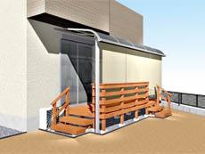 川越市　アイアンウッドデッキとテラス屋根・ブラインド施工完成イメージ