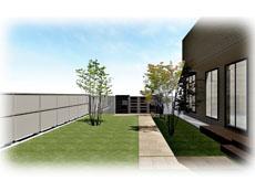 川越市　二世帯　新築外構　お庭の完成予想パース図
