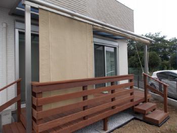 川越市　アイアンウッドデッキにテラス屋根とブラインド