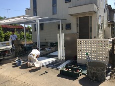 富士見市　床、レンガ貼り