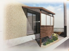 ふじみ野市　テラス屋根　完成予想パース図　斜めから