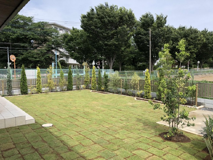 川越市　広々芝生(TM9)のお庭と植栽