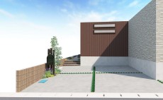 川越市　新築外構　門柱・駐車スペース　完成イメージパース図