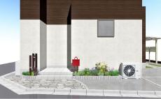 川越市　新築外構　白い乱形石貼り　完成イメージ